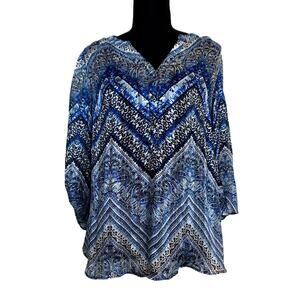 SARA MICHELLE SHEER WOMEN'S PXL BLUE PAISLEY 3/4 TAB SLEEVES TUNIC‎ TOP CASUAL